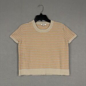 Madewell Sweater Womens XS Yellow Gray Striped Short Sleeve Knit Crewneck